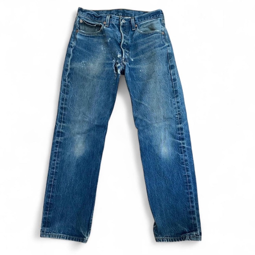 💚 Vintage Levi’s 501 Blue Distressed Jeans (W32 L32) (35) - Picture 3 of 11